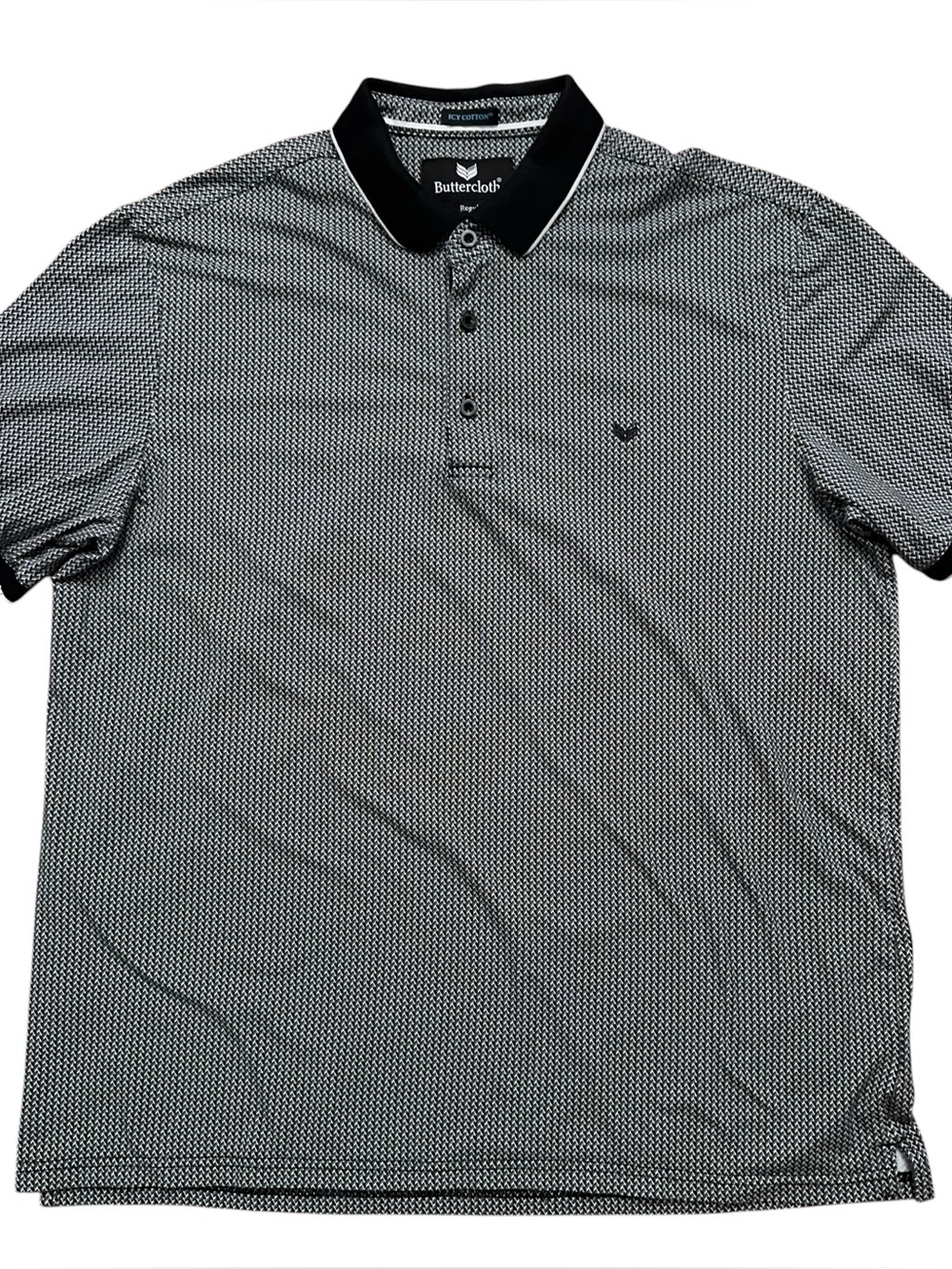 Butter Cloth Polo Shirt Mens L Icy Cotton Performance Stretch Geometric Black